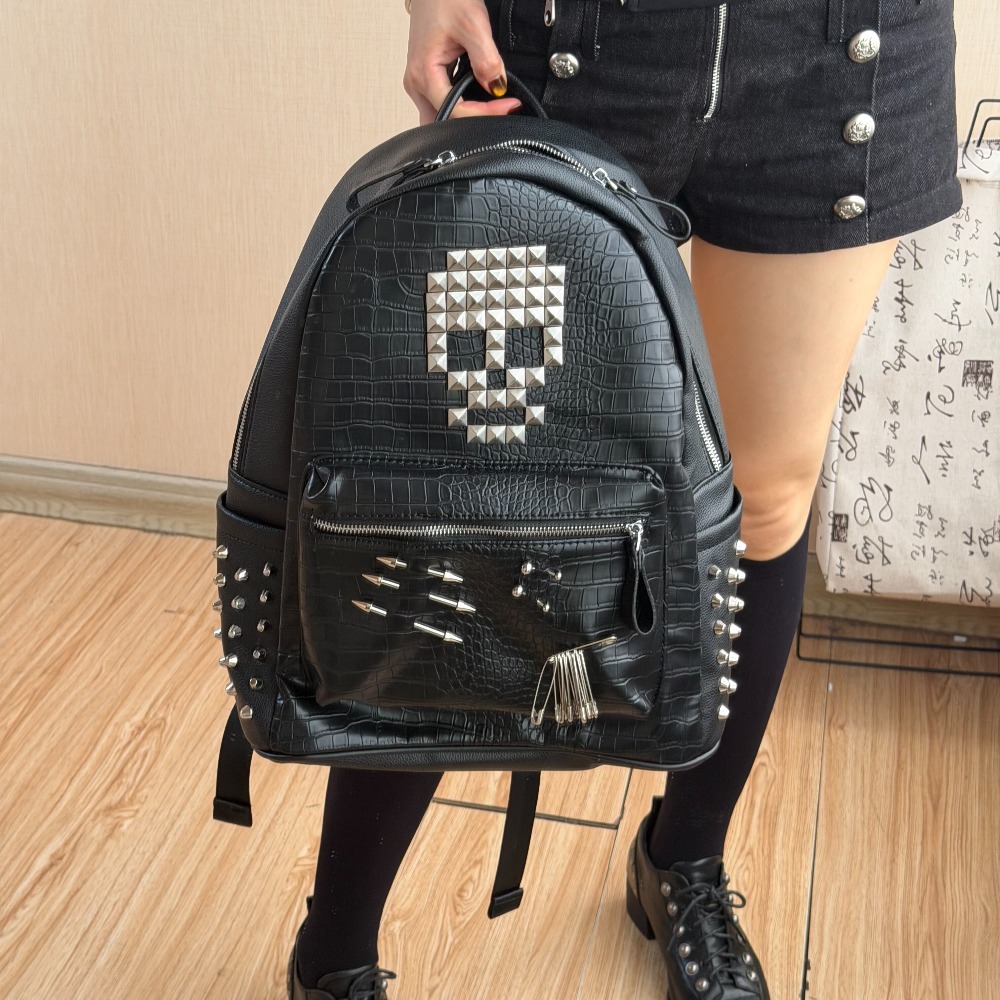 Street Fashion Male - Оригинальный черный рюкзак с узором под