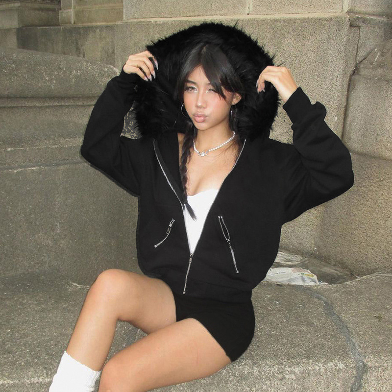 Street Fashion Zip Up Hoodie - Винтажные женские худи на молнии с