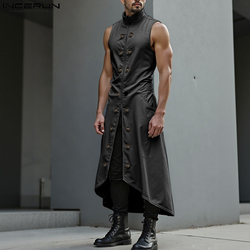 Street Fashion Style Male - INCERUN мужские длинные стильные жилеты однотонные