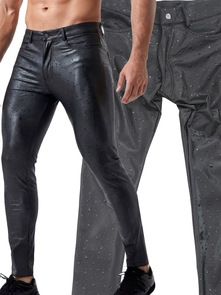 Street Fashion Jeans Men - Эластичные джинсы-леггинсы из искусственной кожи с