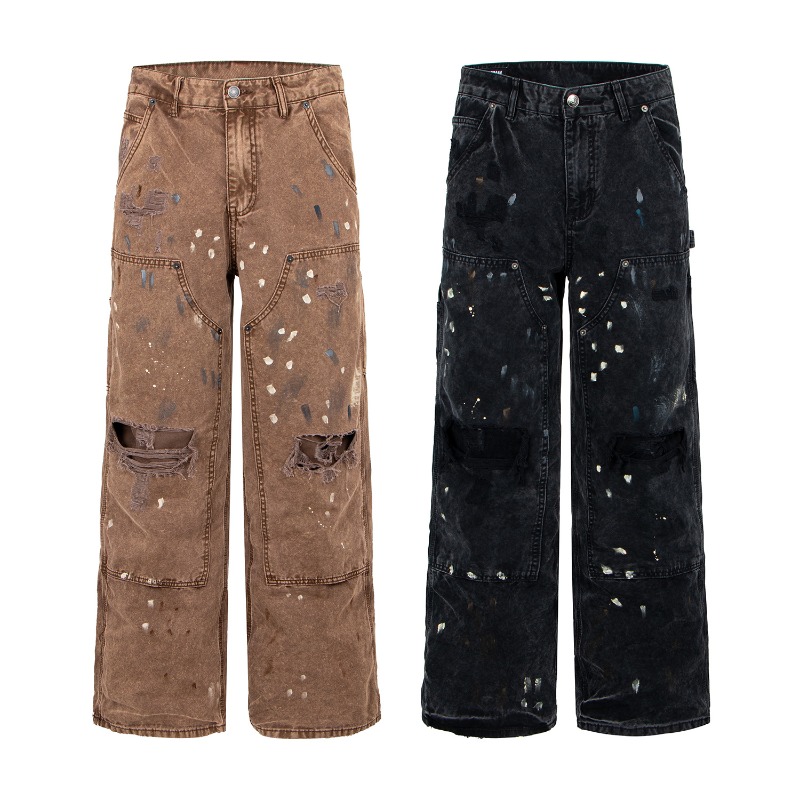 Street Fashion Jeans Men - Американские ретро-джинсы с широкими штанинами и